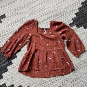 Madewell Millbrook Amie Floral Embroidered Puff Sleeve Lightspun Peplum Top